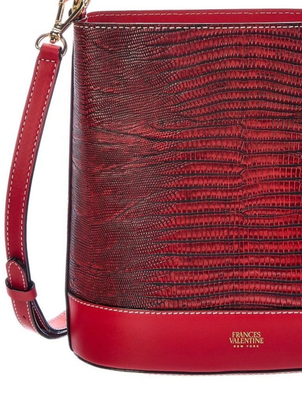 Frances Valentine Stella Slim Red Snake Embossed Crossbody Bucketbag - Picture 2 of 16